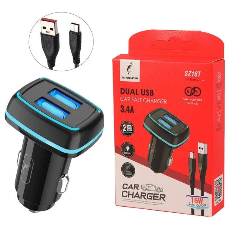شارژر فندکی اسکای دلفین SK YDOLPHIN SZ18T (همراه باکابل Type-C)
